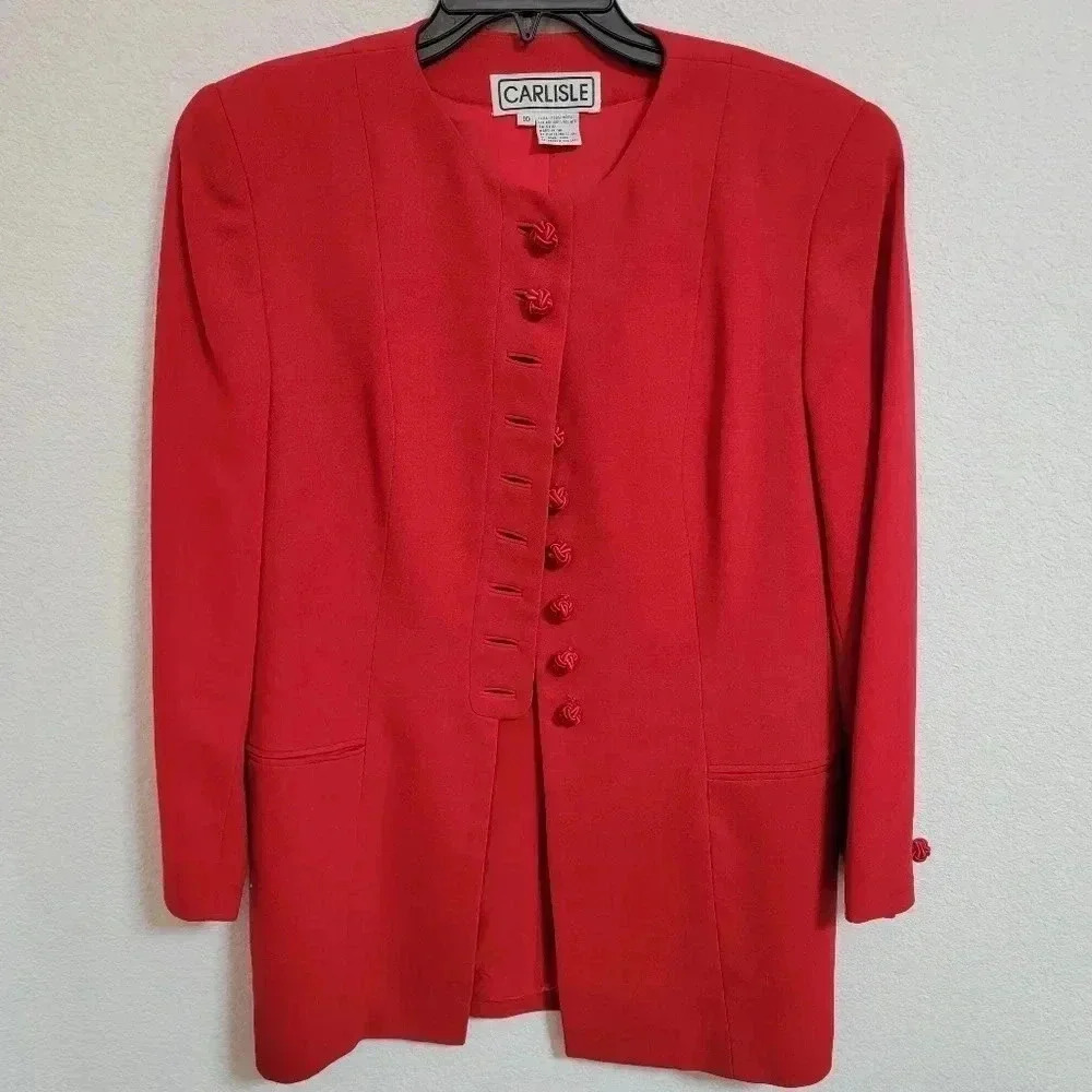 Carlisle Red Suit Jacket with Decorative Buttons